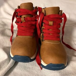 Thereabouts Kids Tan Adventure Boots w/ Navy Accents and Red Tie Laces